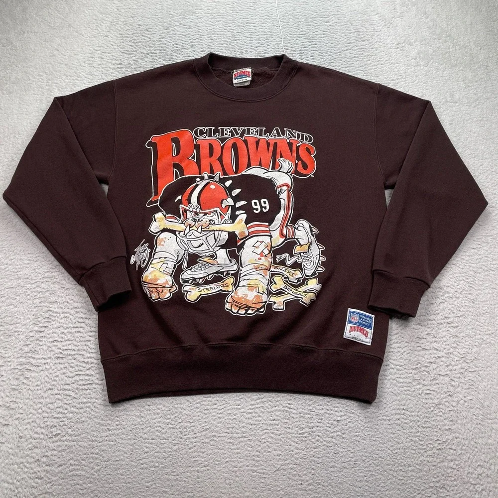 Vintage Cleveland Browns Sweater Adult Large Jack Davis NUTMEG USA 1980's - Picture 1 of 8